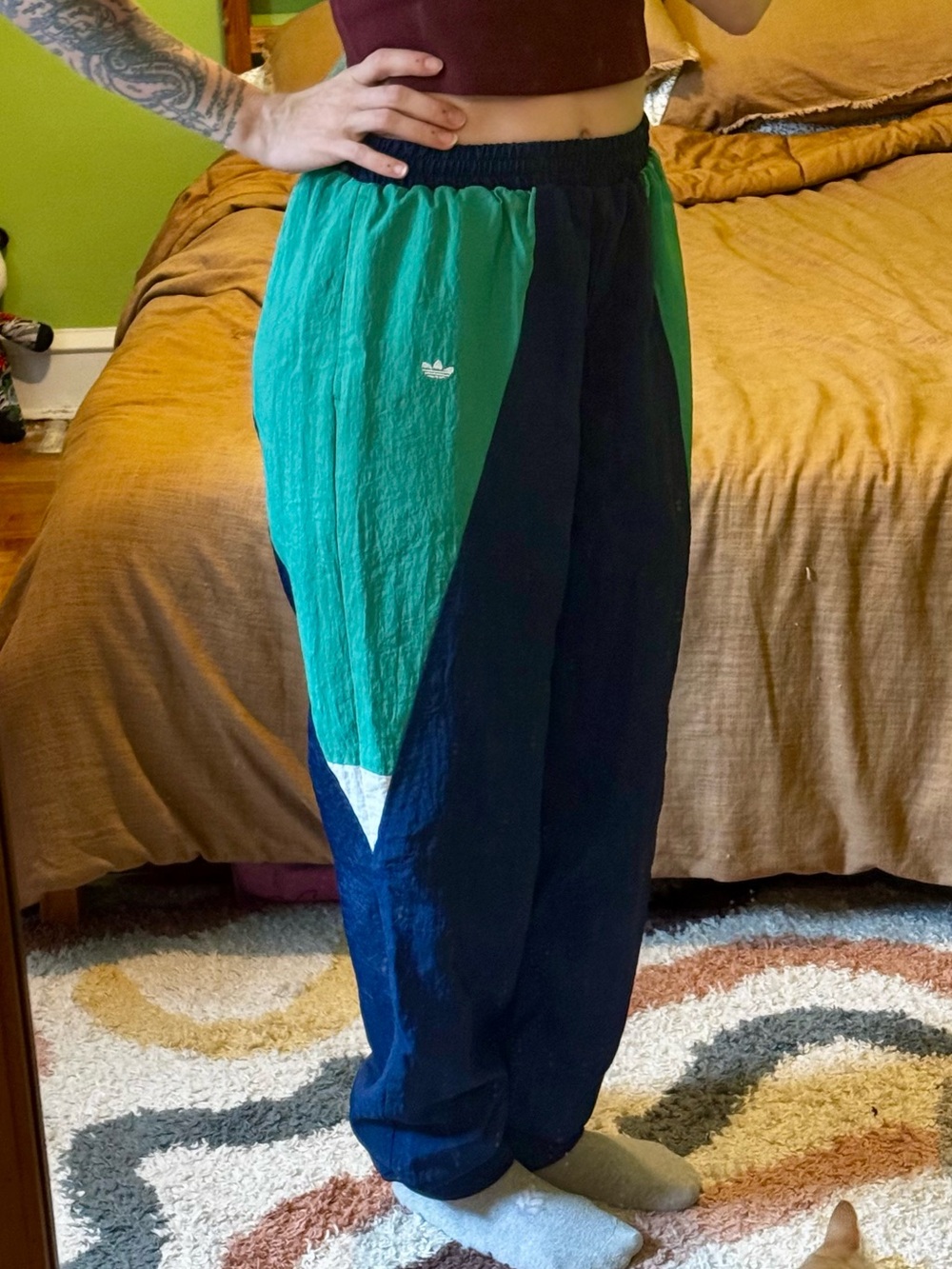 adidas Teal and Navy Colorblock Joggers with White Accent